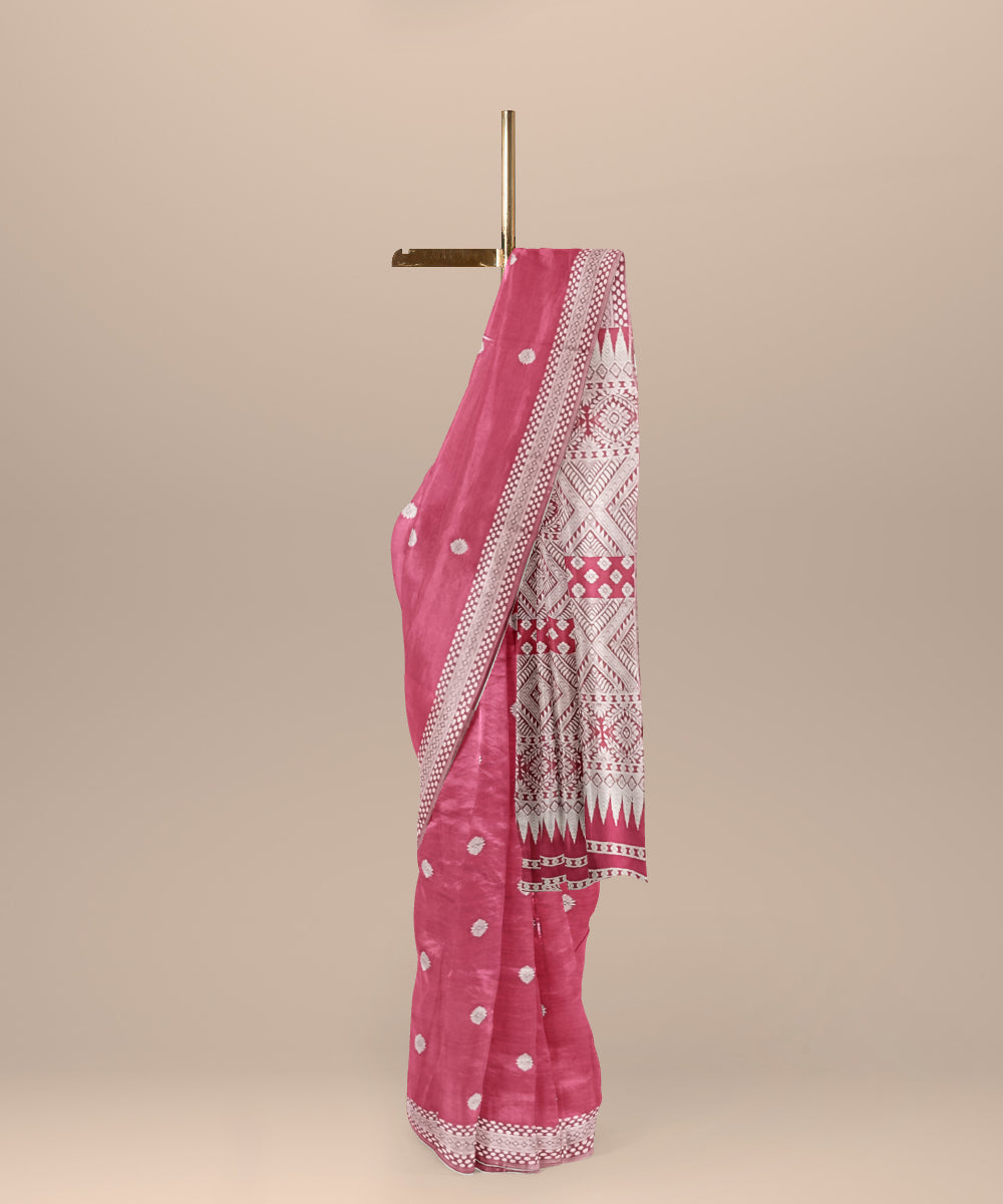 Pink grey handloom assam eri silk saree