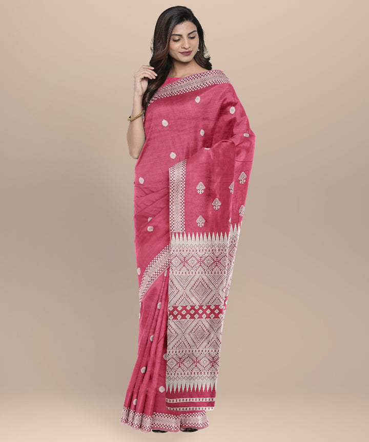 Pink grey handloom assam eri silk saree