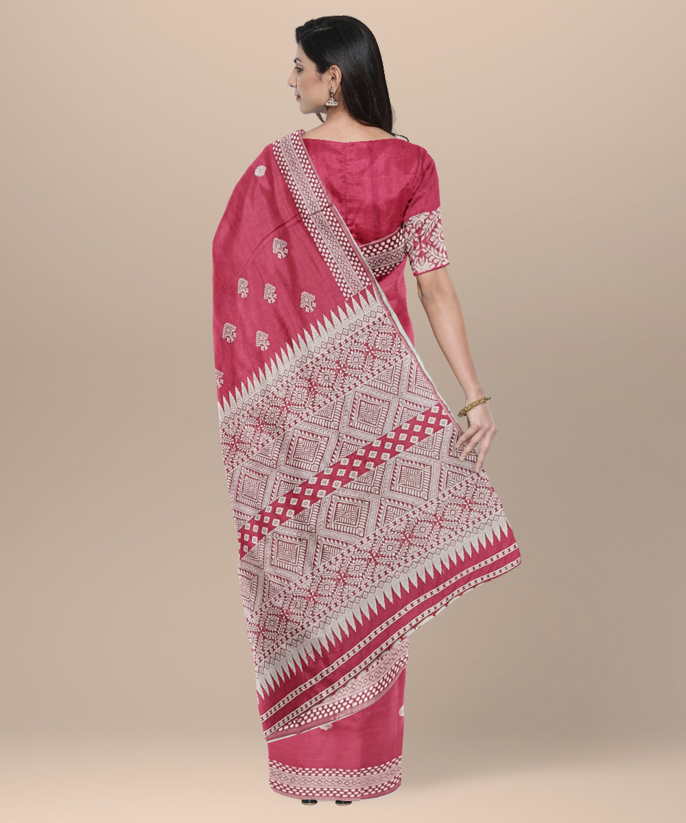 Pink grey handloom assam eri silk saree