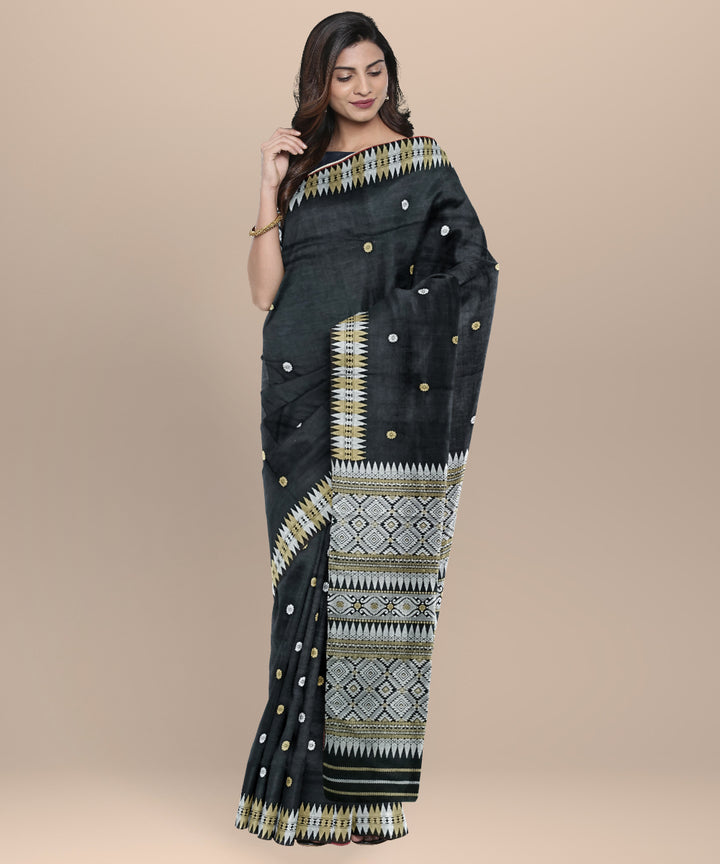 Black grey eri silk handloom assam saree