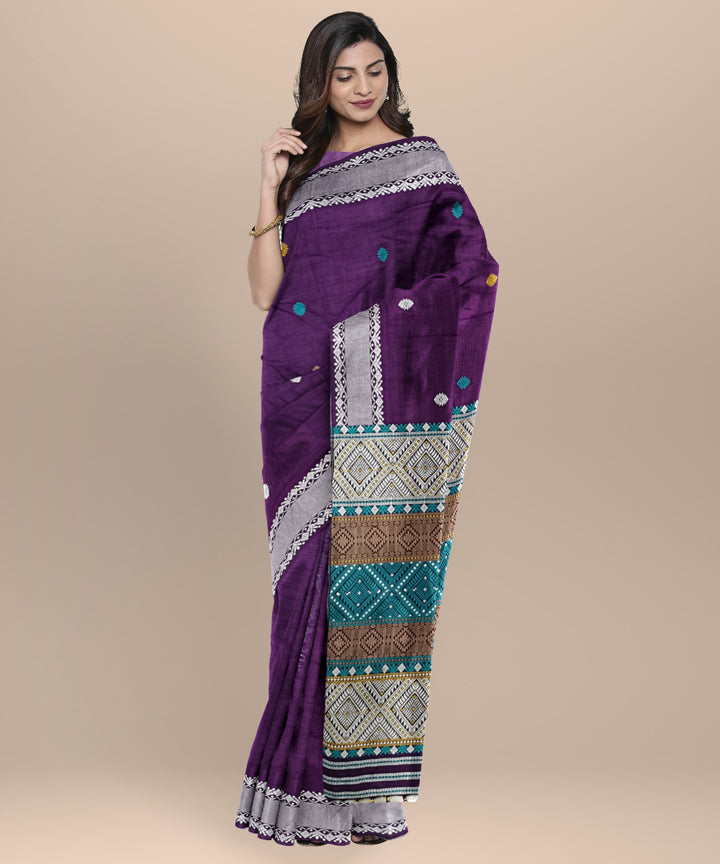 Purple grey eri silk handloom assam saree