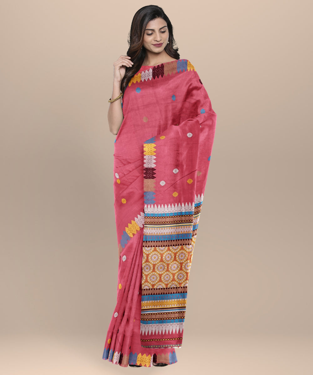 Pink peach eri silk handloom assam saree