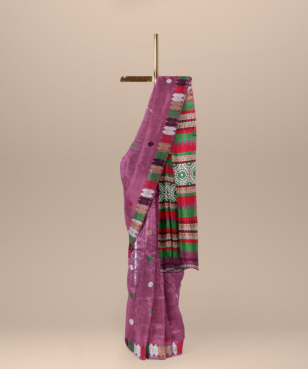 Pink multicolour handloom eri silk assam saree