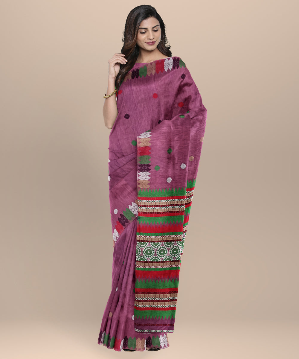 Pink multicolour handloom eri silk assam saree