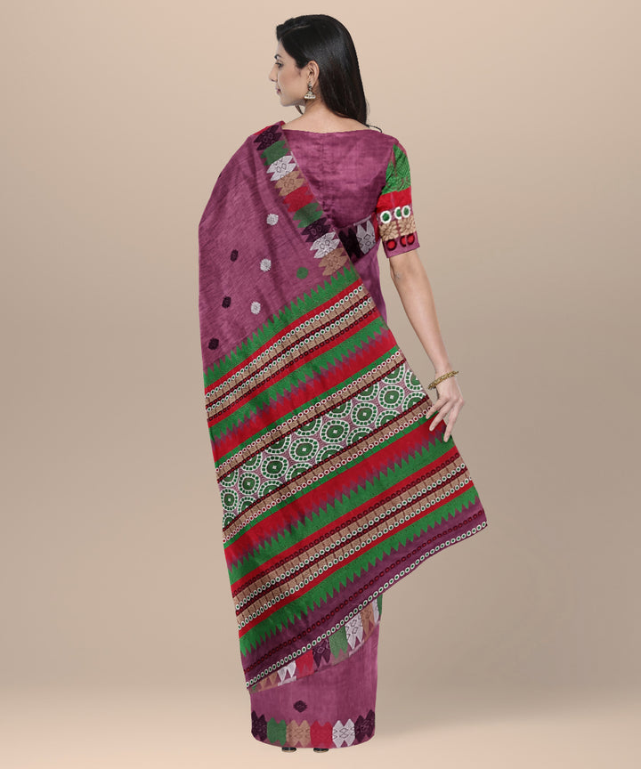 Pink multicolour handloom eri silk assam saree