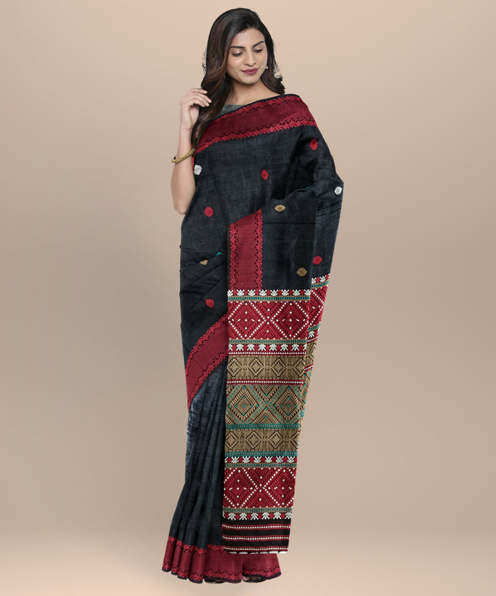 Black red eri silk handloom assam saree