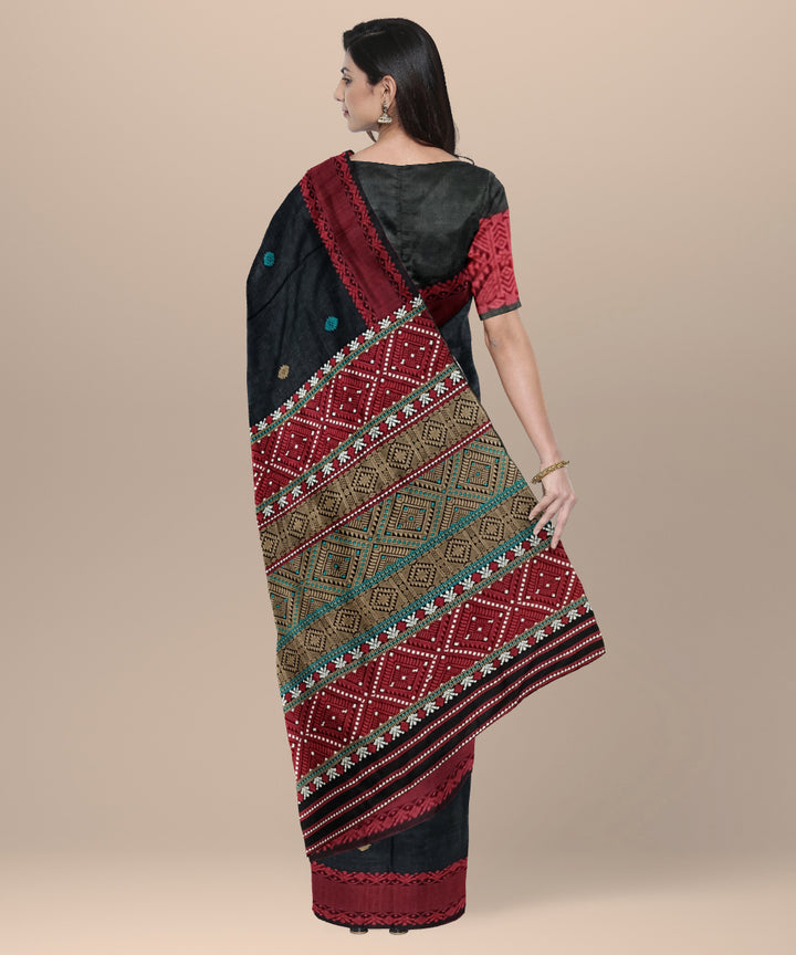 Black red eri silk handloom assam saree