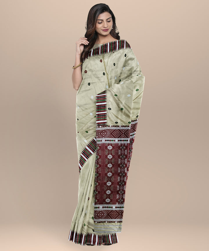 Grey maroon silk handloom assam saree