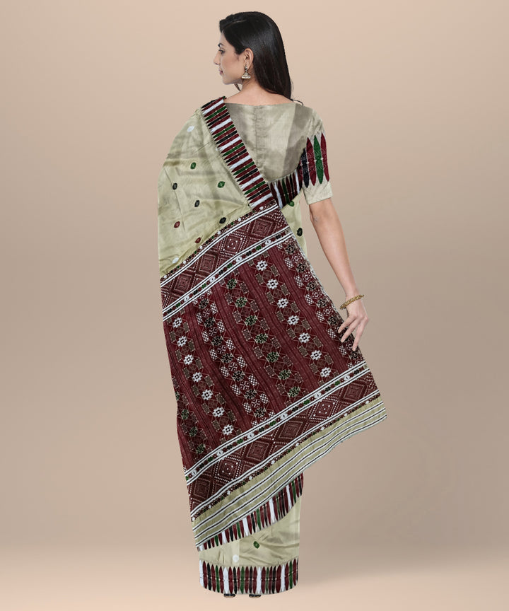 Grey maroon silk handloom assam saree