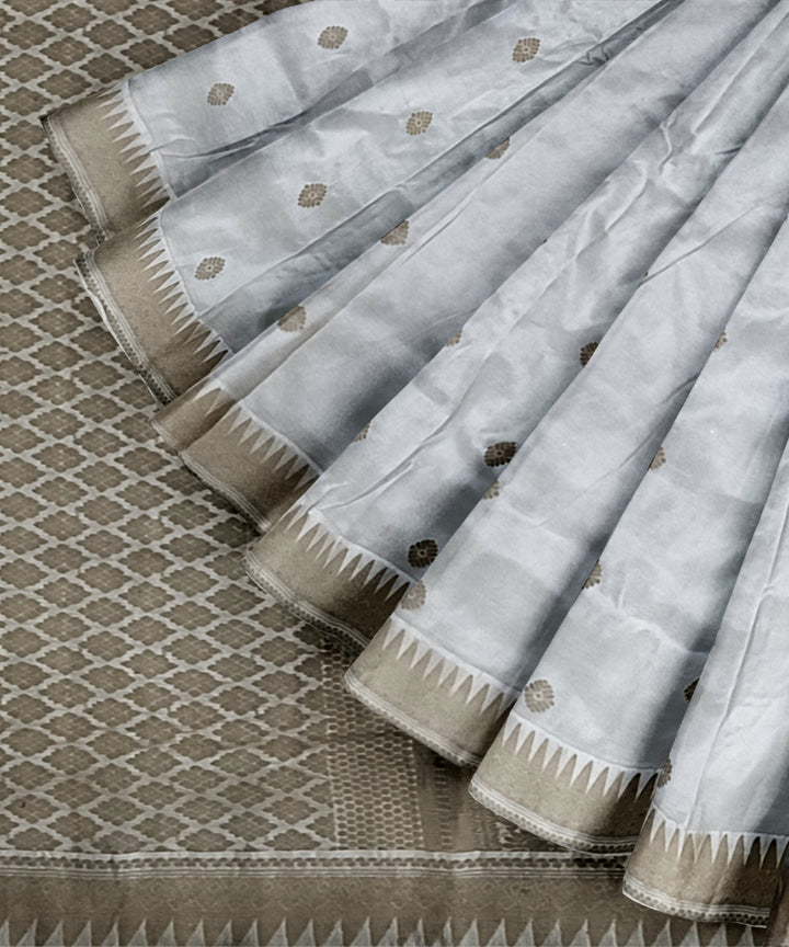 White grey silk handloom assam saree