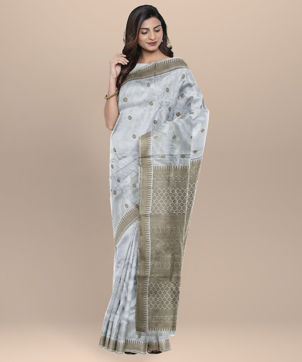 White grey silk handloom assam saree
