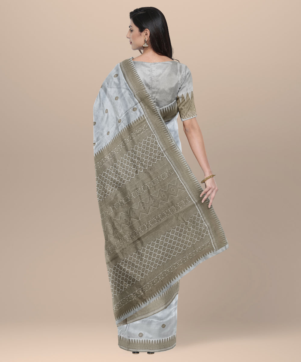 White grey silk handloom assam saree