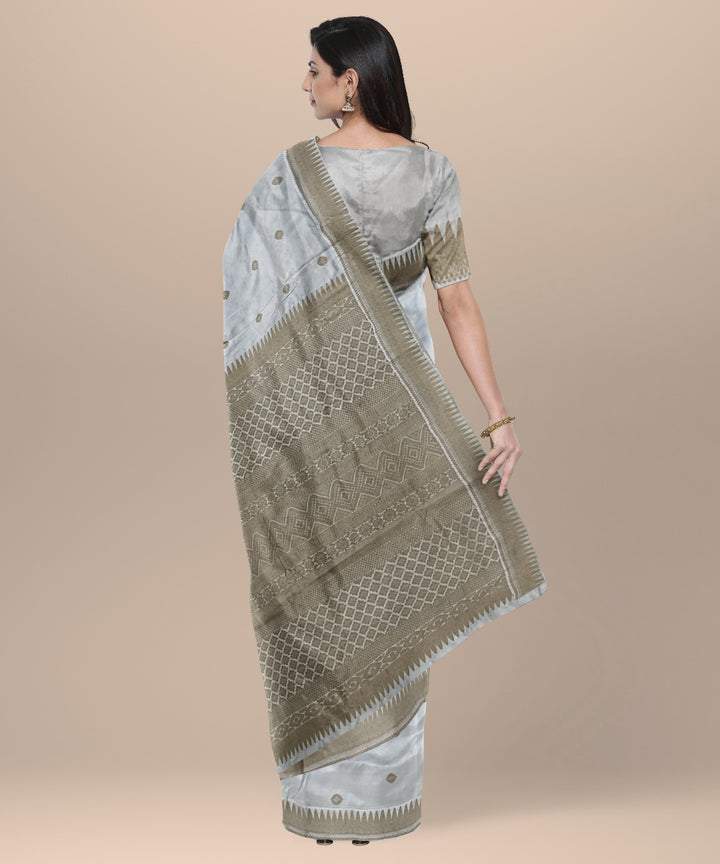 White grey silk handloom assam saree