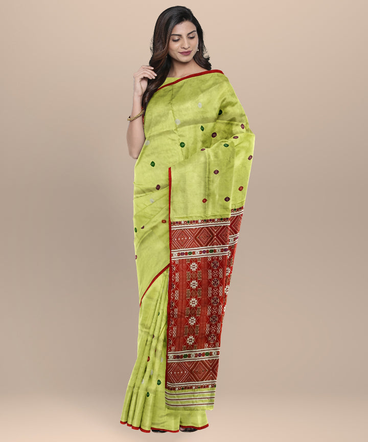 Yellow red silk handloom assam saree