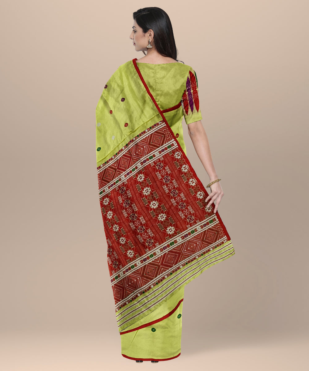 Yellow red silk handloom assam saree