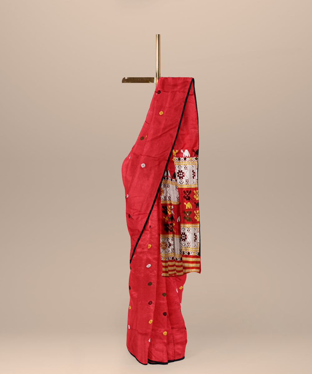 Red multicolour silk handloom assam saree