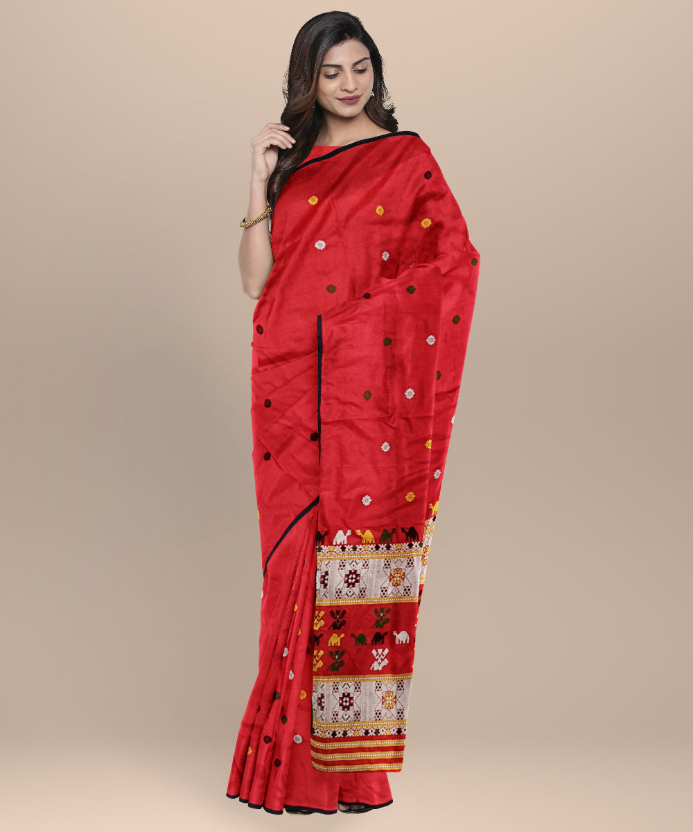 Red multicolour silk handloom assam saree