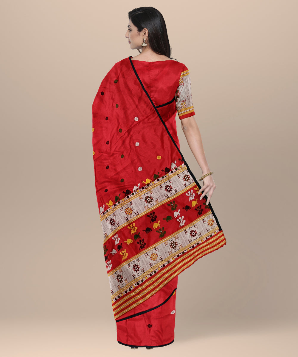 Red multicolour silk handloom assam saree