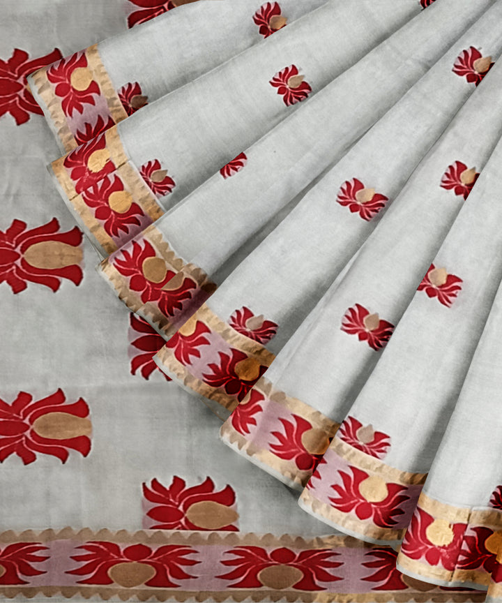 White red silk handloom assam saree