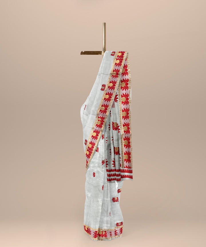 White red silk handloom assam saree