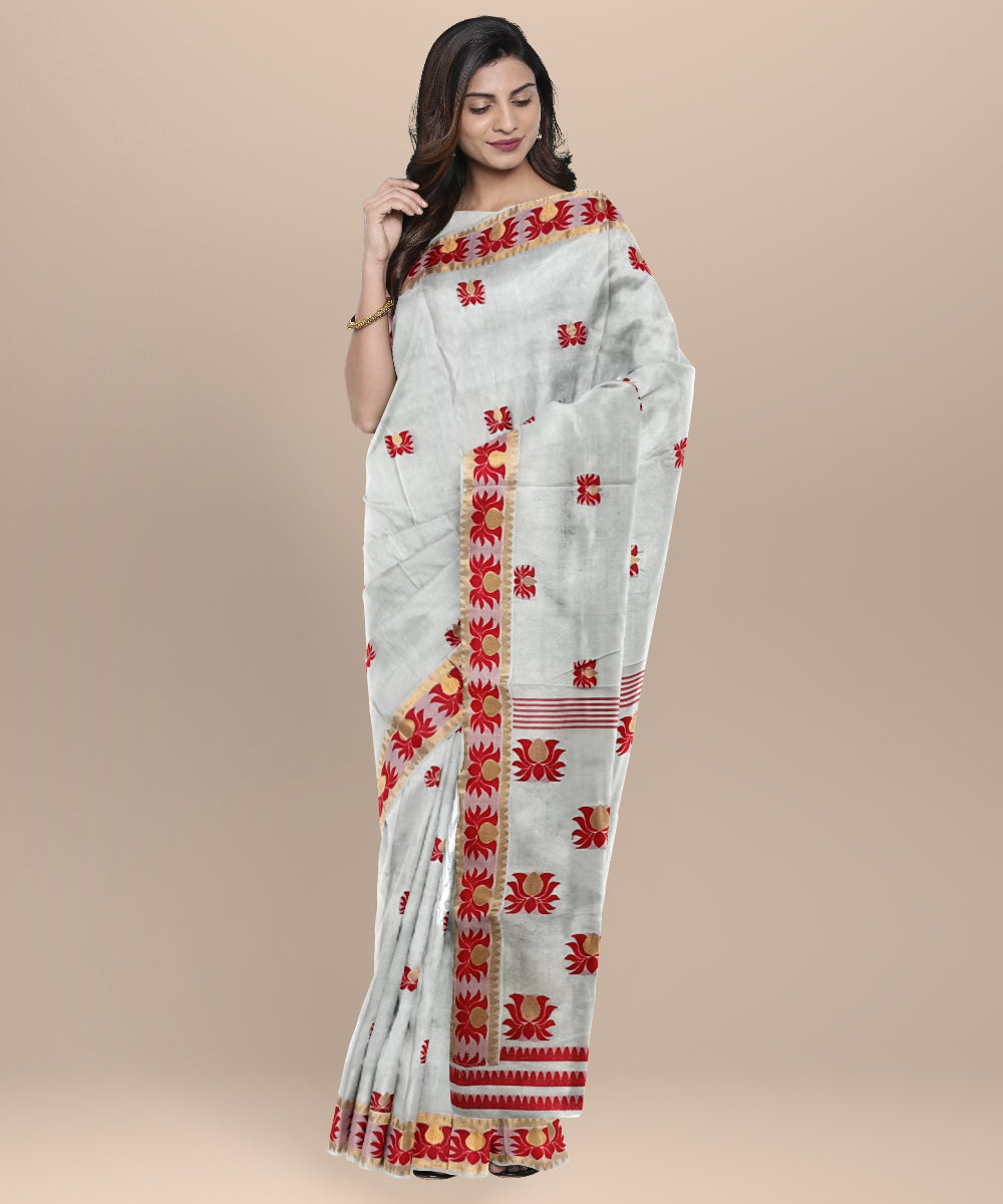 White red silk handloom assam saree