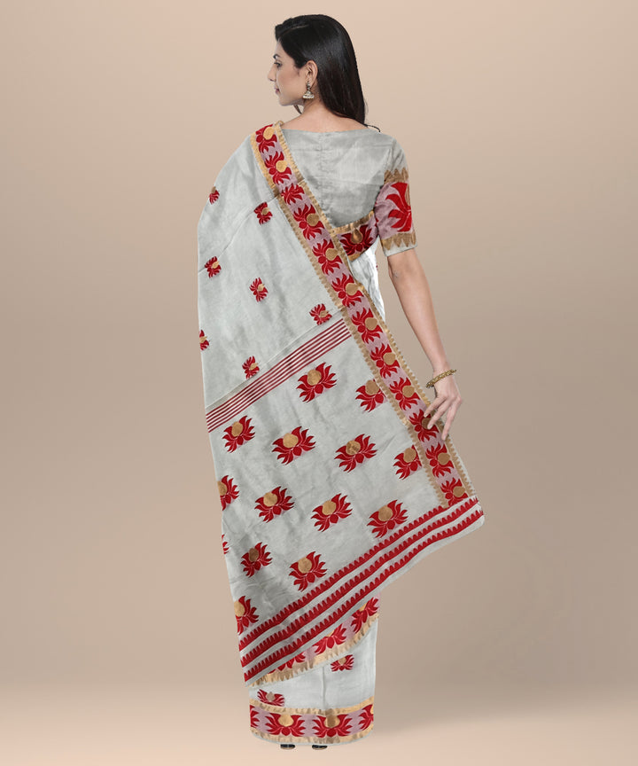 White red silk handloom assam saree