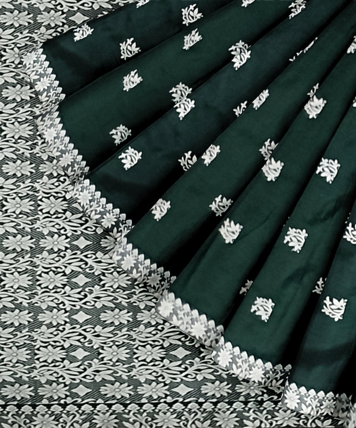 Dark green grey silk handloom assam saree