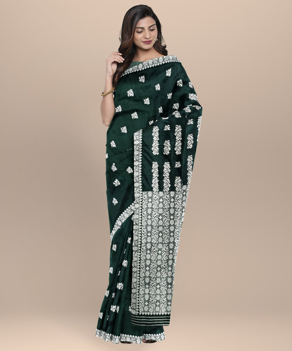 Dark green grey silk handloom assam saree