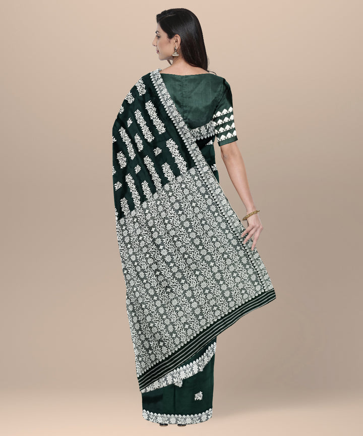 Dark green grey silk handloom assam saree