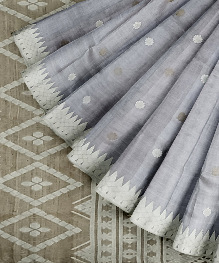 Sky blue grey tussar silk handloom assam saree