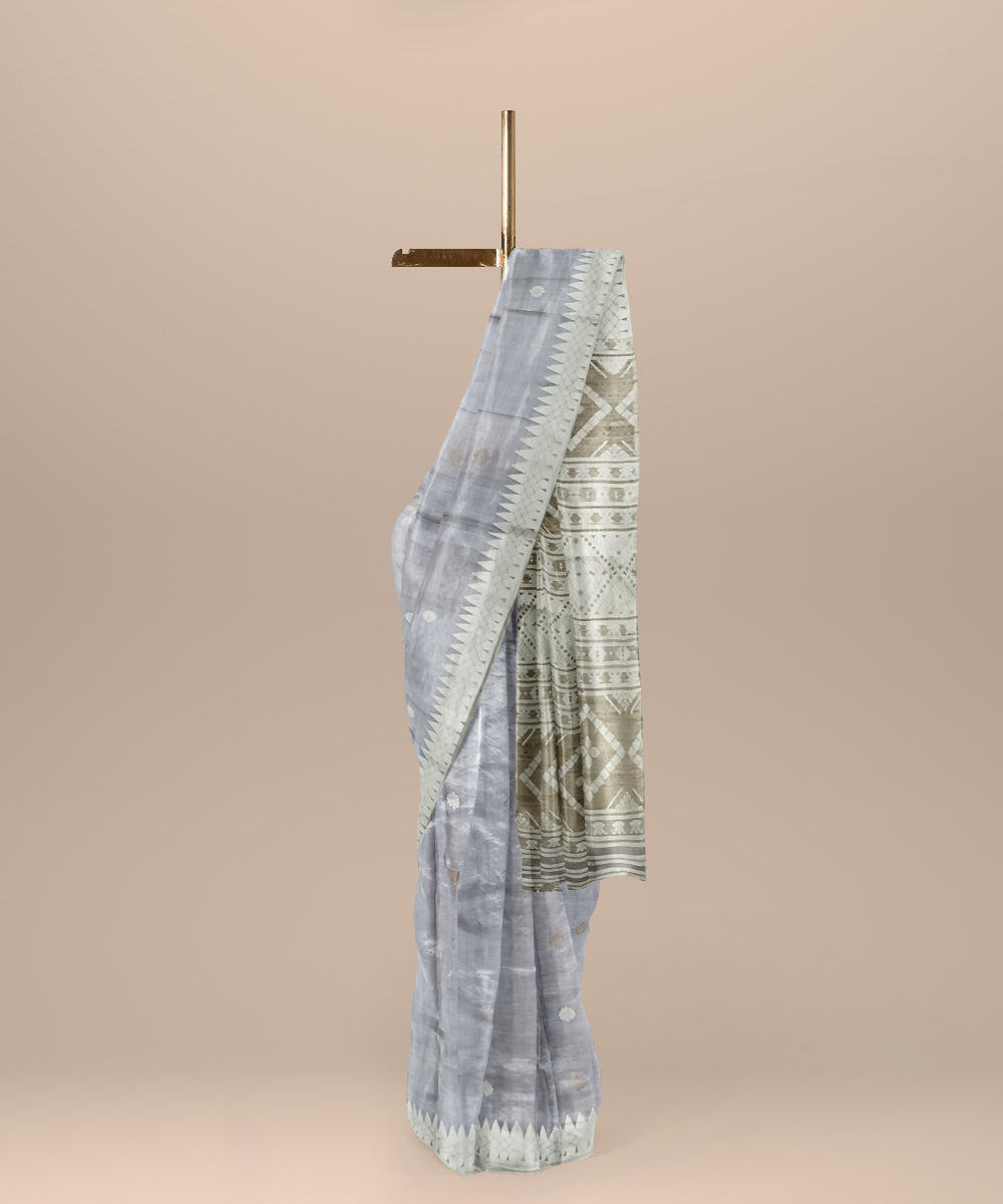 Sky blue grey tussar silk handloom assam saree