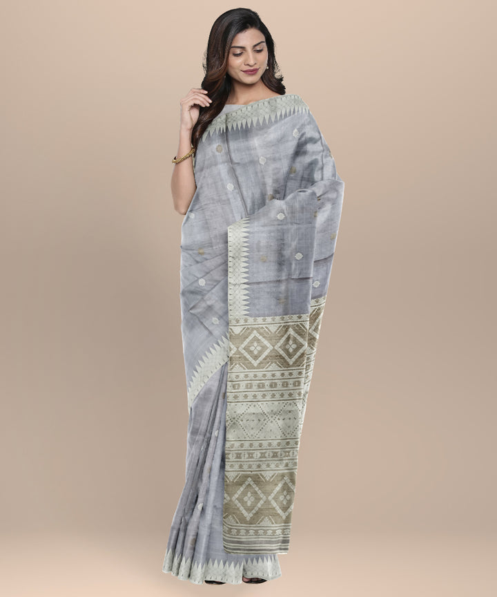 Sky blue grey tussar silk handloom assam saree