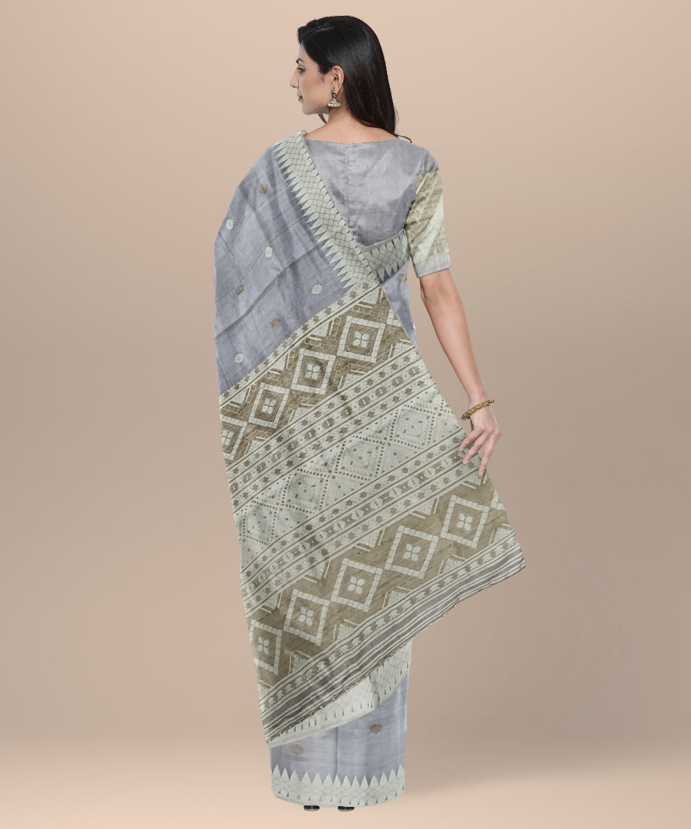 Sky blue grey tussar silk handloom assam saree