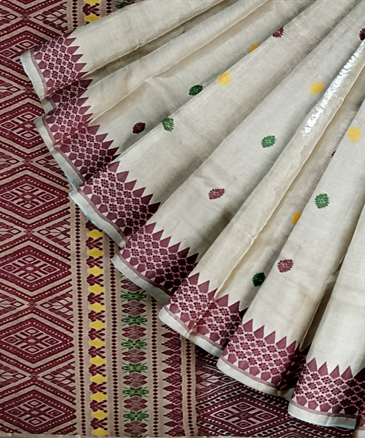 Cream multicolour handloom tussar silk assam saree