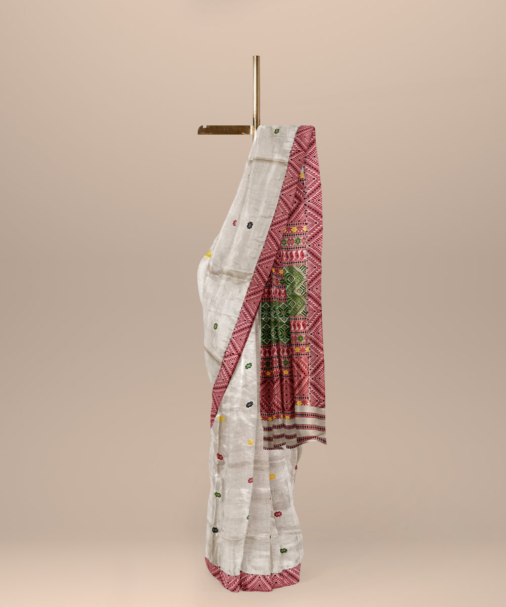 Cream multicolour tussar silk handloom assam saree