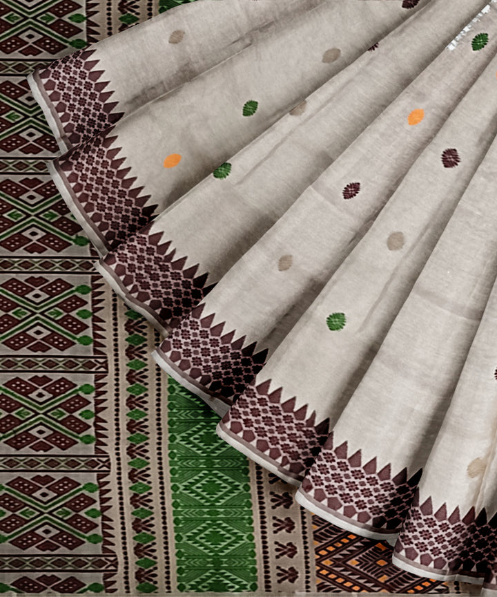 Cream multicolor tussar silk assam handloom saree