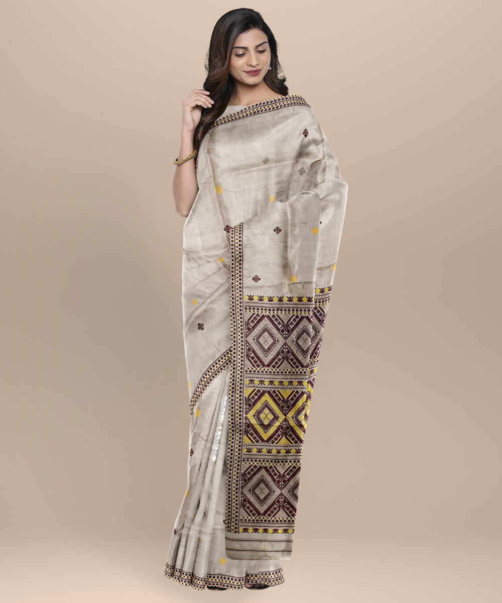 Cream multicolor handloom tussar silk assam saree