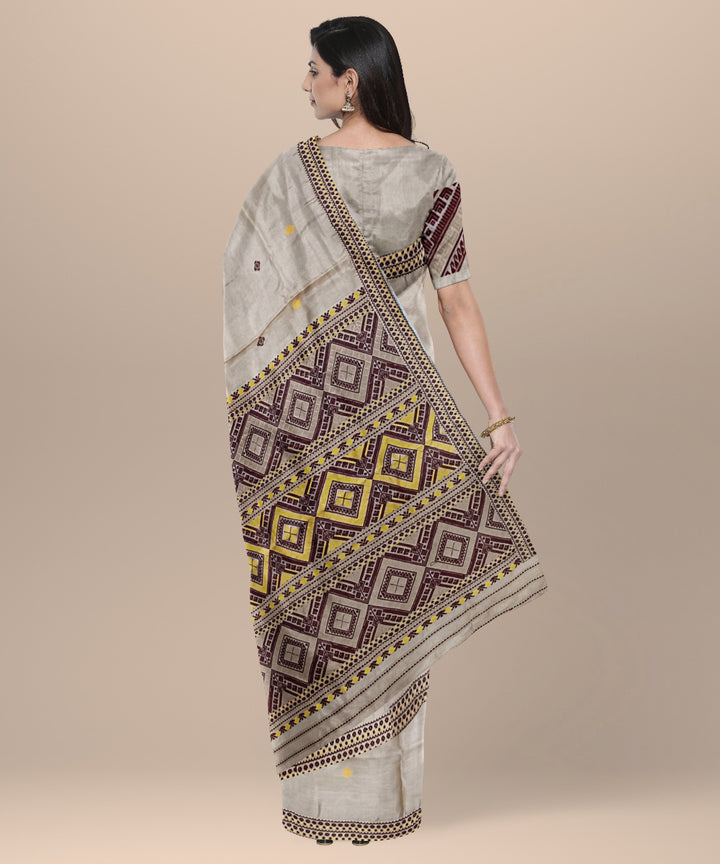 Cream multicolor handloom tussar silk assam saree