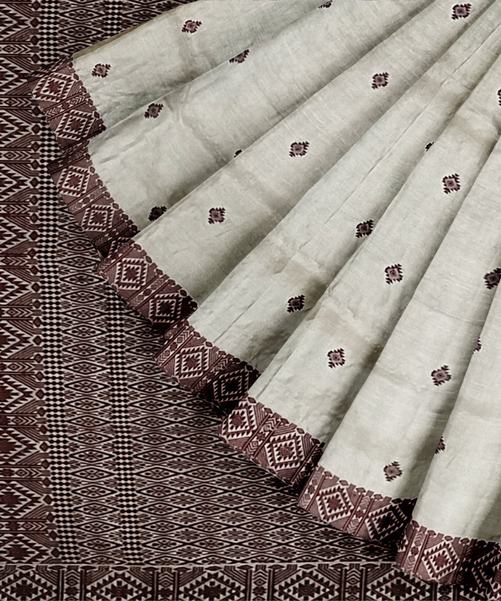 Cream brown tussar silk handloom assam saree