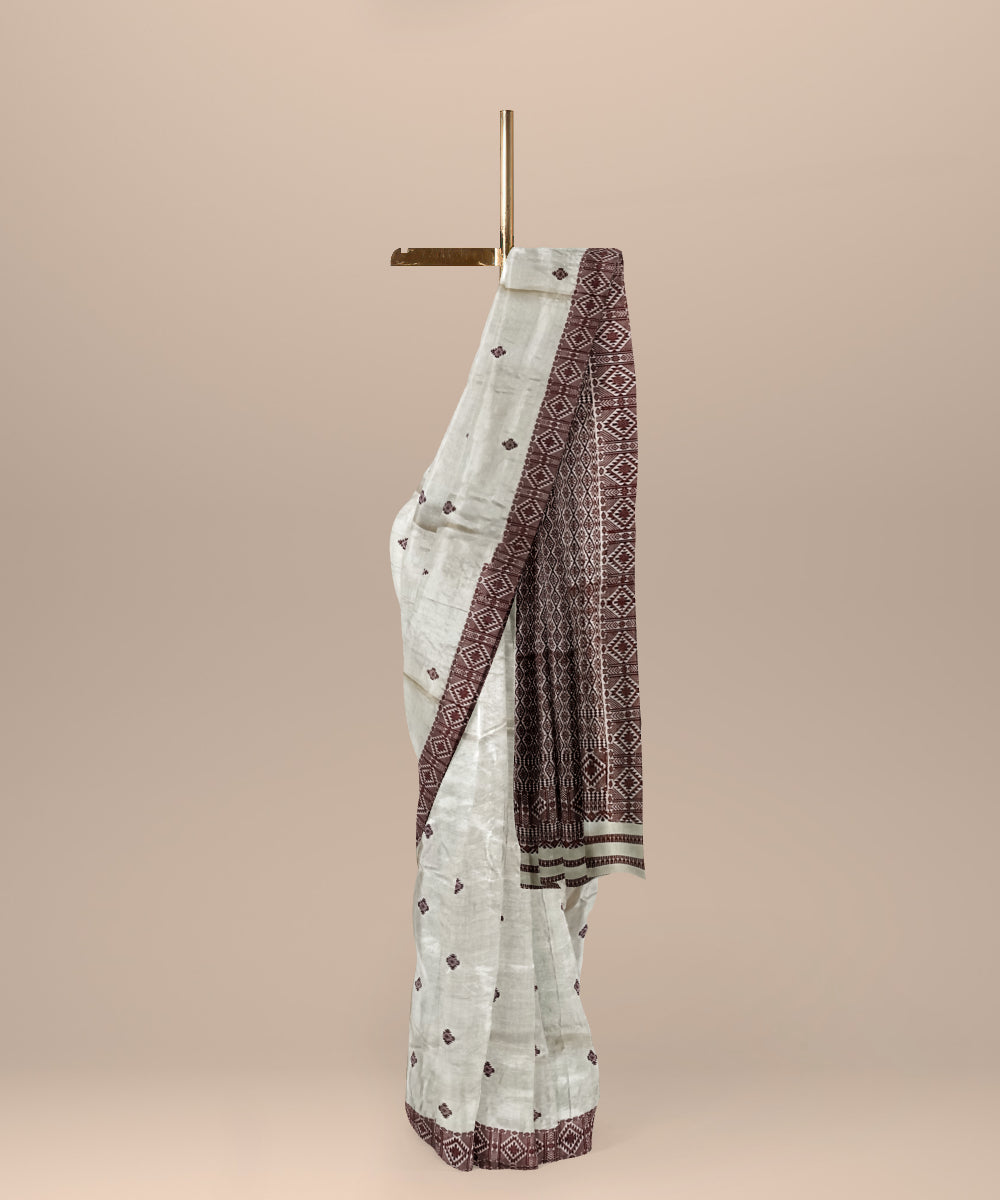 Cream brown tussar silk handloom assam saree