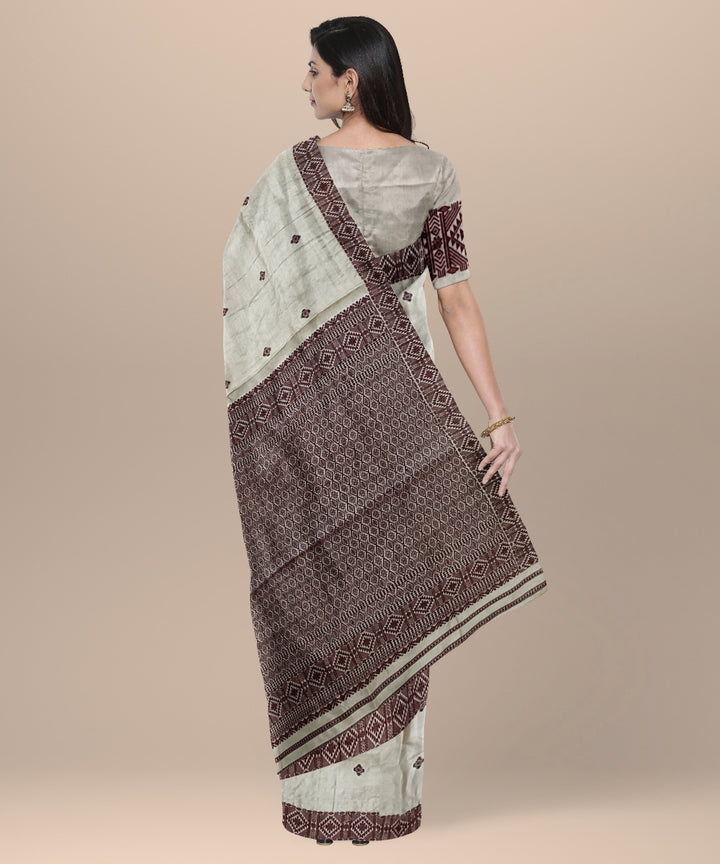 Cream brown tussar silk handloom assam saree