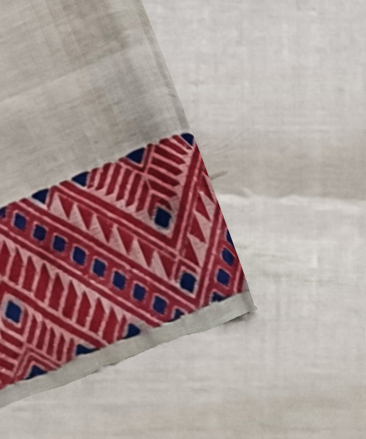 Cream red tussar silk handloom assam saree