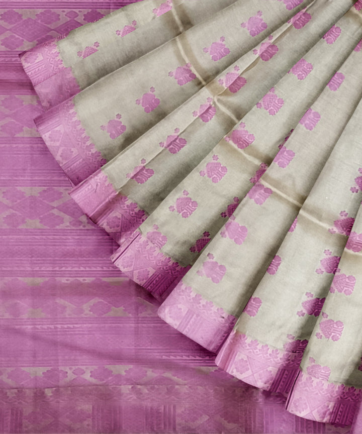 Pink peach tussar silk handloom assam saree