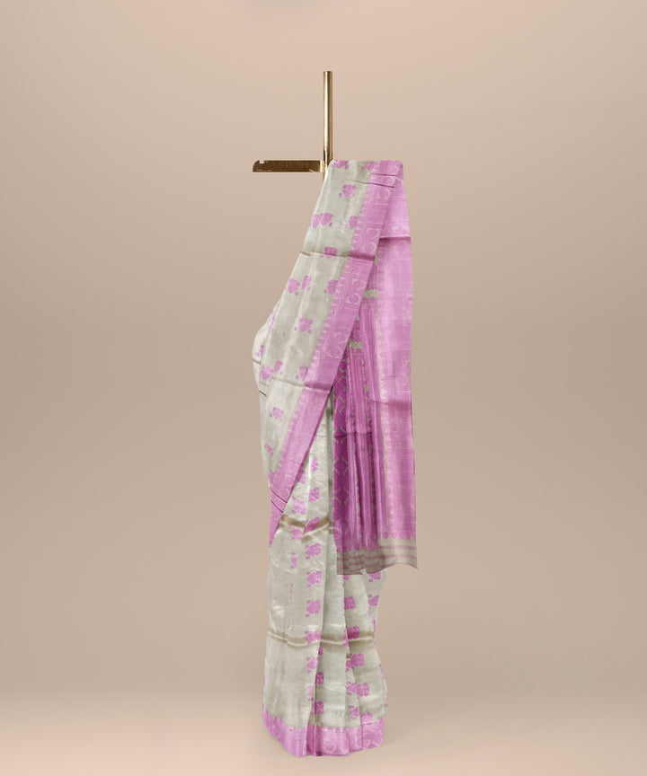 Pink peach tussar silk handloom assam saree