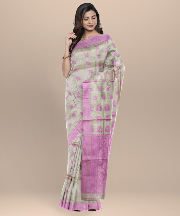 Pink peach tussar silk handloom assam saree