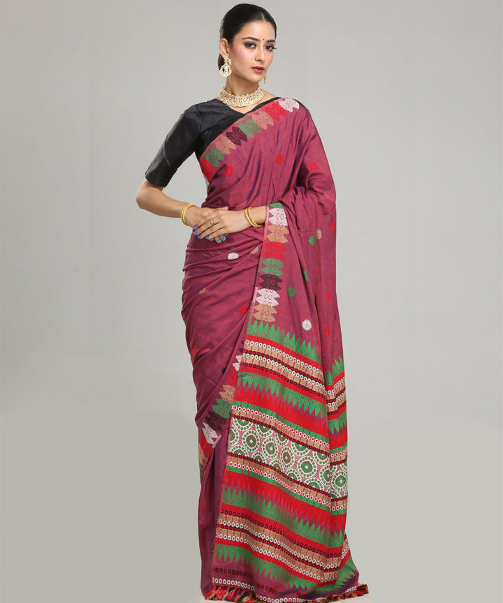 Wine multi color eri silk handloom assam saree