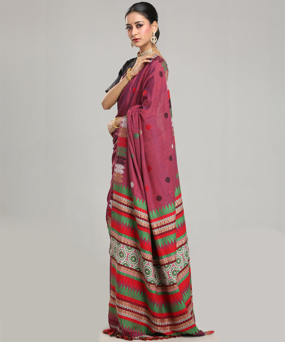 Wine multi color eri silk handloom assam saree