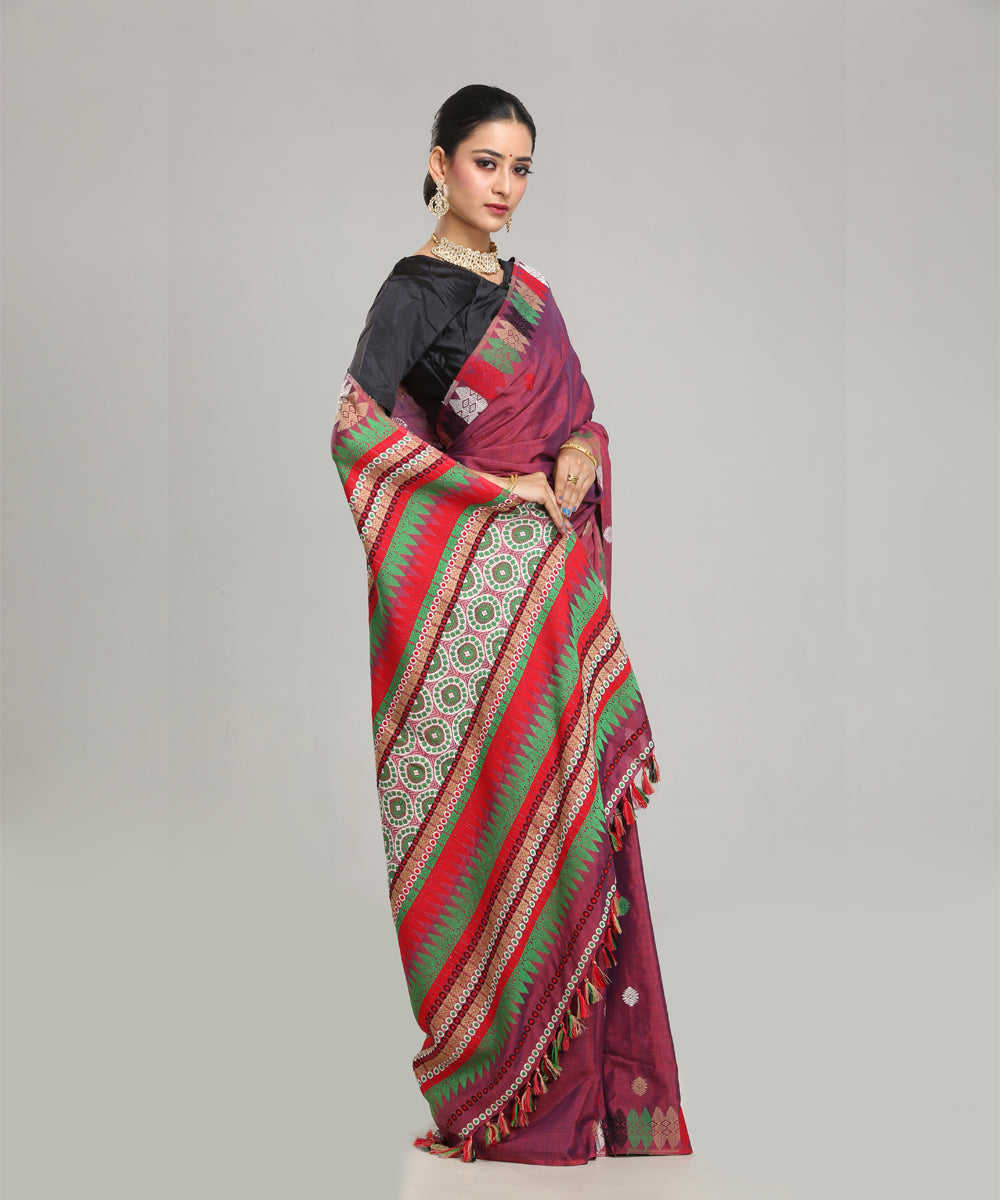 Wine multi color eri silk handloom assam saree