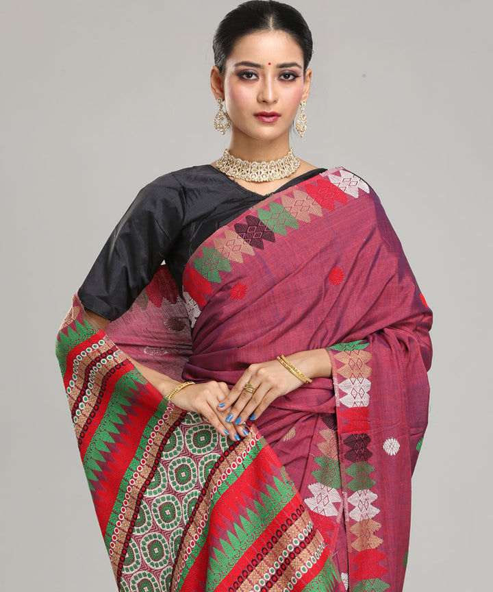 Wine multi color eri silk handloom assam saree