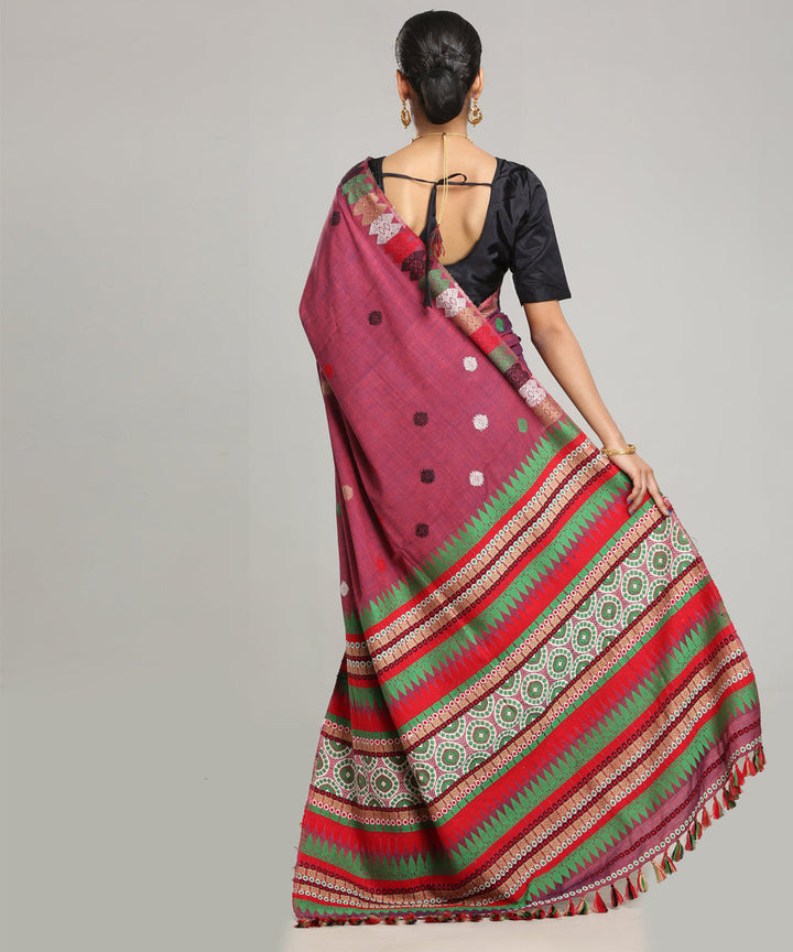 Wine multi color eri silk handloom assam saree